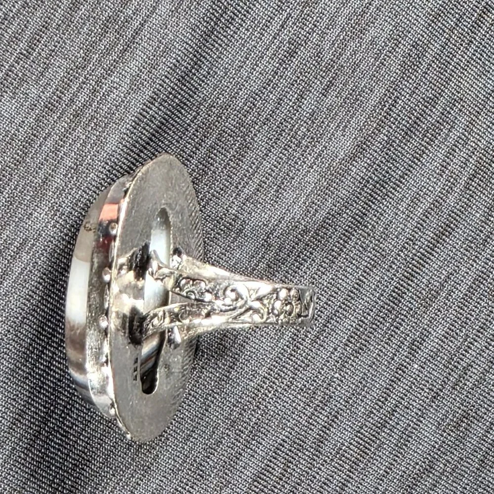 Woman's Ring Banded Agate Sterling Silver Handmade Ring from India Size 6.5 - Picture 2 of 2